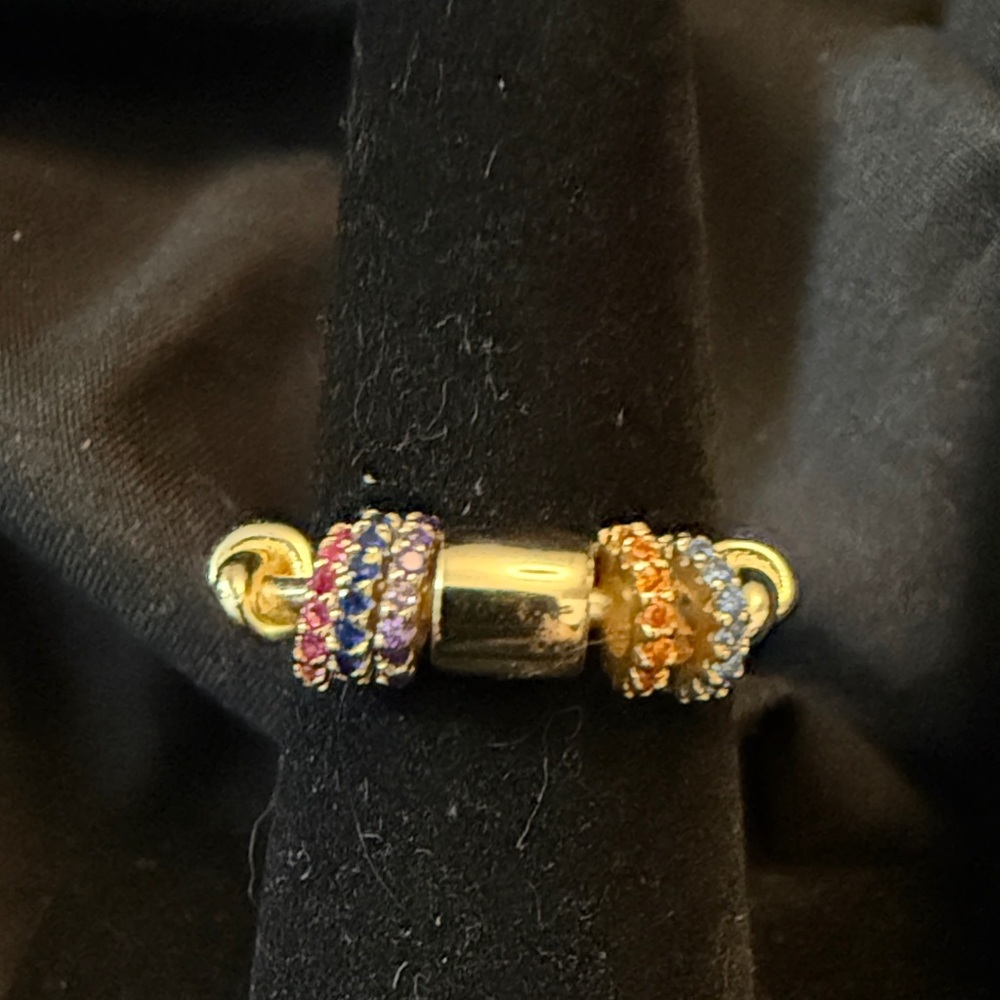 925 Gold plated anxiety fidget ring with Multicolor Pave Rings